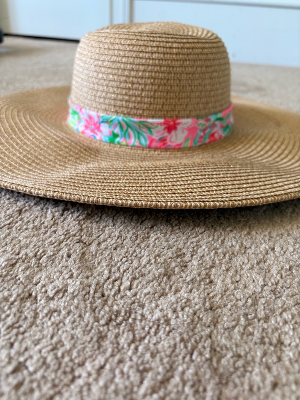 Lilly Pulitzer Straw Sun Hat with Hot Pink Trim